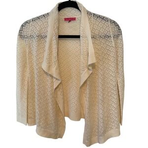Betsey Johnson Women's Cream Crochet Open Cardigan in Size XL